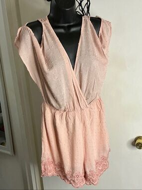Chelsea & Violet Blush Pink Lace-Trim Romper Chemise